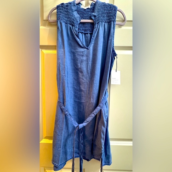 Bella Dahl NWT SZ M Belted Mini Dress in Blue - Picture 2 of 4
